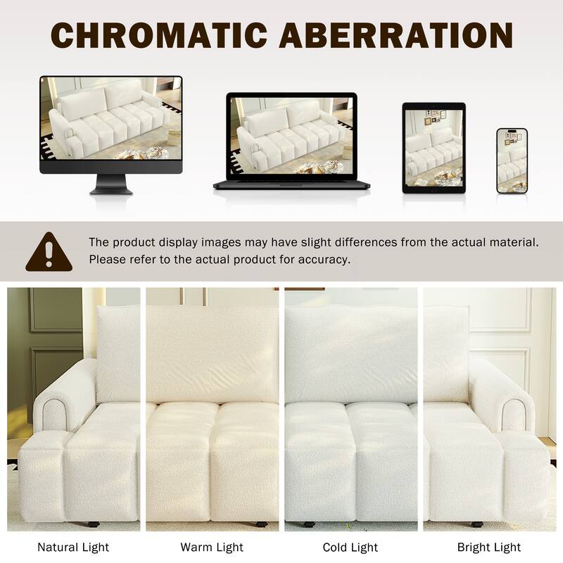 Homy Casa 90.2" 4-Seater Modern Teddy Fabric Convertible 3 in 1 Sofa Bed with Storage, King Size Sleeper Sofa