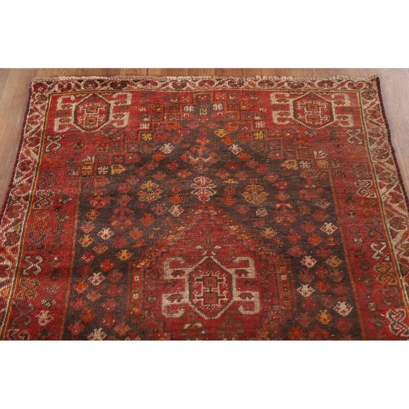 Vegetable Dye Red Shiraz Persian Antique Area Rug Handmade Wool Carpet - 3'3"x 4'11"