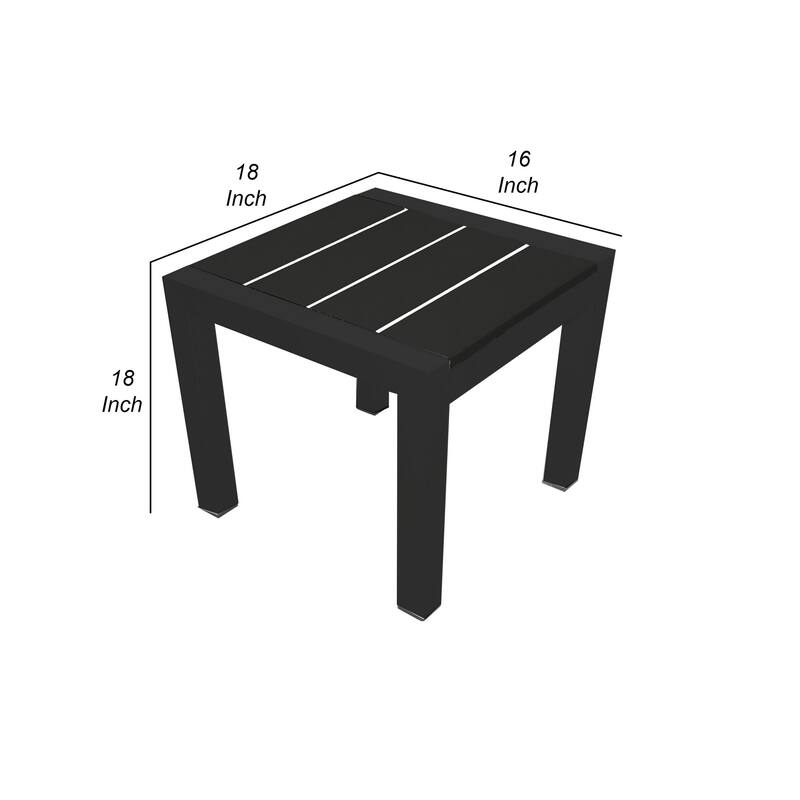 Josh 18 Inch Side End Table, Polyresin Planks, Jet Black Aluminum Frame