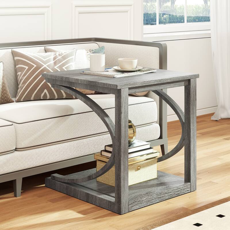 Gymax 2PCS 24'' Side End Table w/ Storage Shelf & Rubber Wood Frame