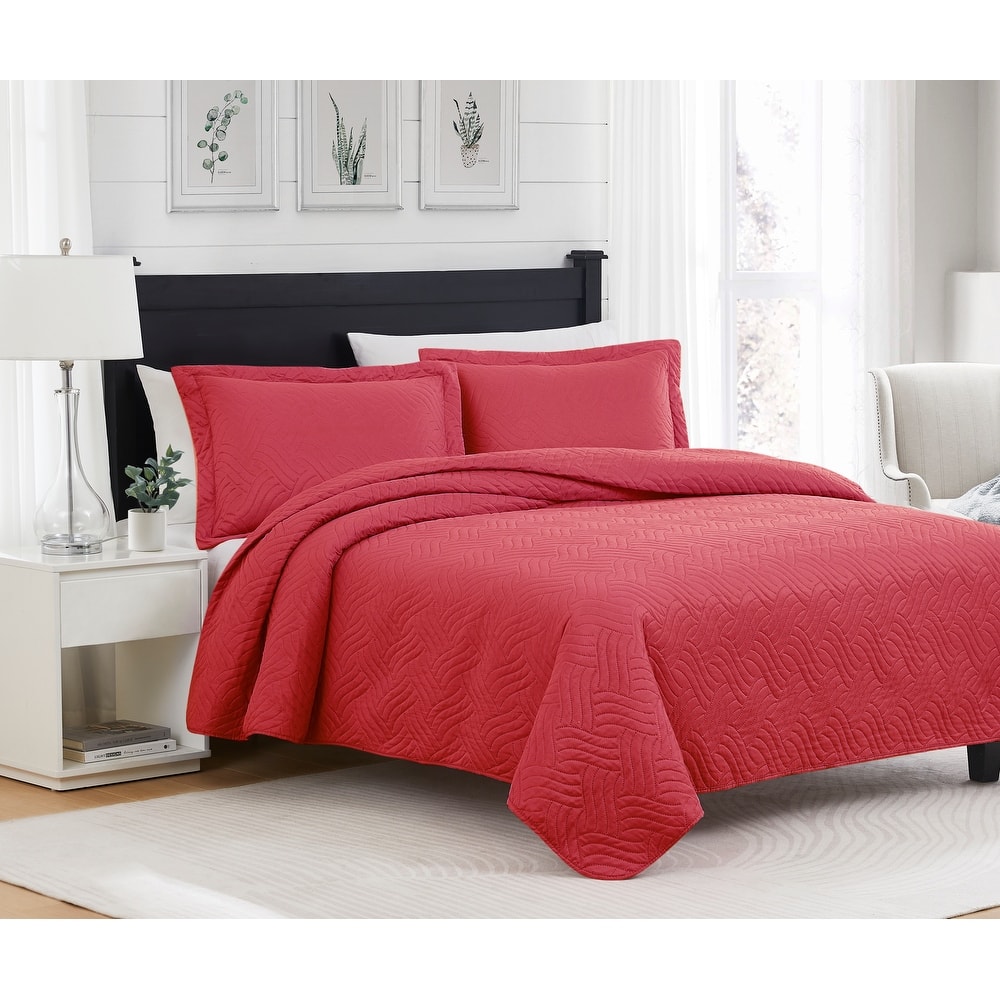 Ruby Waves Microfiber Quilt Set
