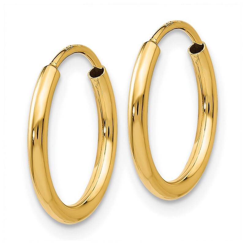 Curata 14k Yellow Gold 1.5x14mm Polished Round Endless Hoop Earrings