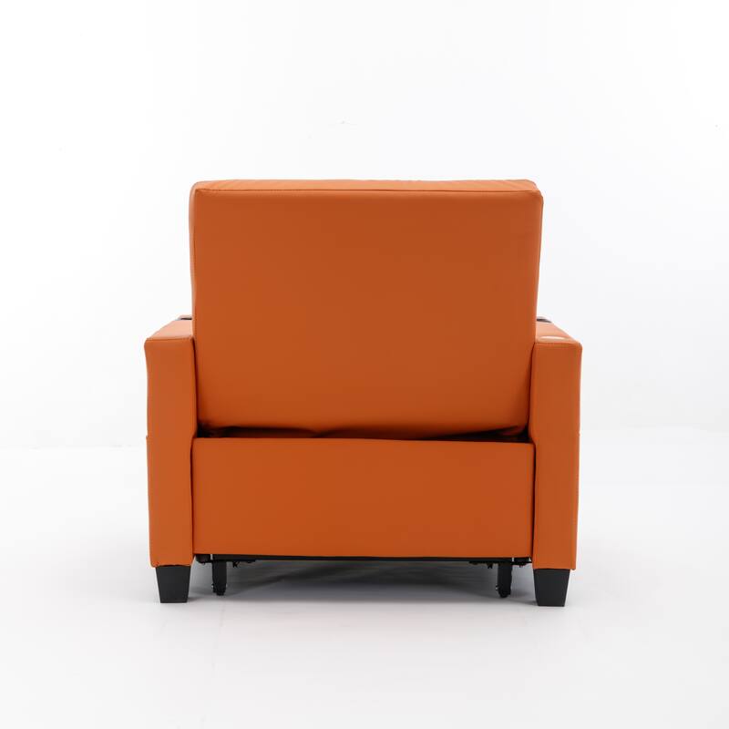 Leather Convertible Futon Armchair Bed with USB Ports, Adjustable Backrest (3-Position), and Built-in Cup Holders
