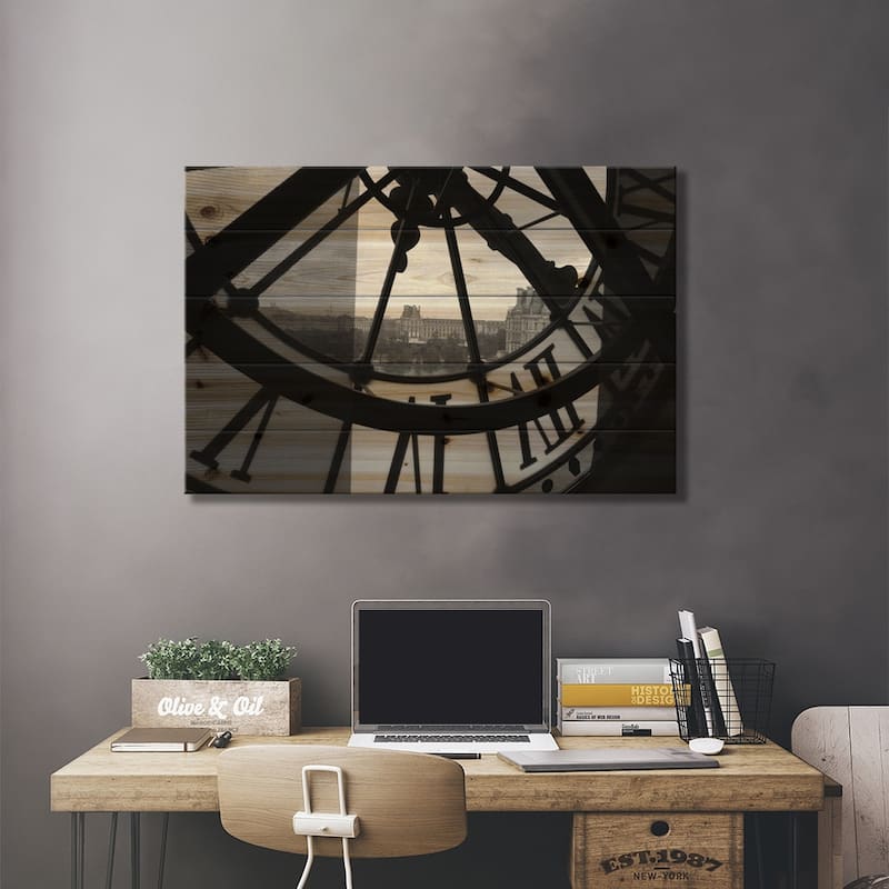 Clock Tower In Paris Print On Wood by Unknown Artist - Multi-Color