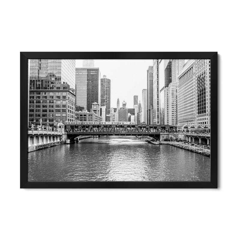 BW Chicago River View Premium Framed Poster by Bill Carson Photography - Black - 24x32x1
