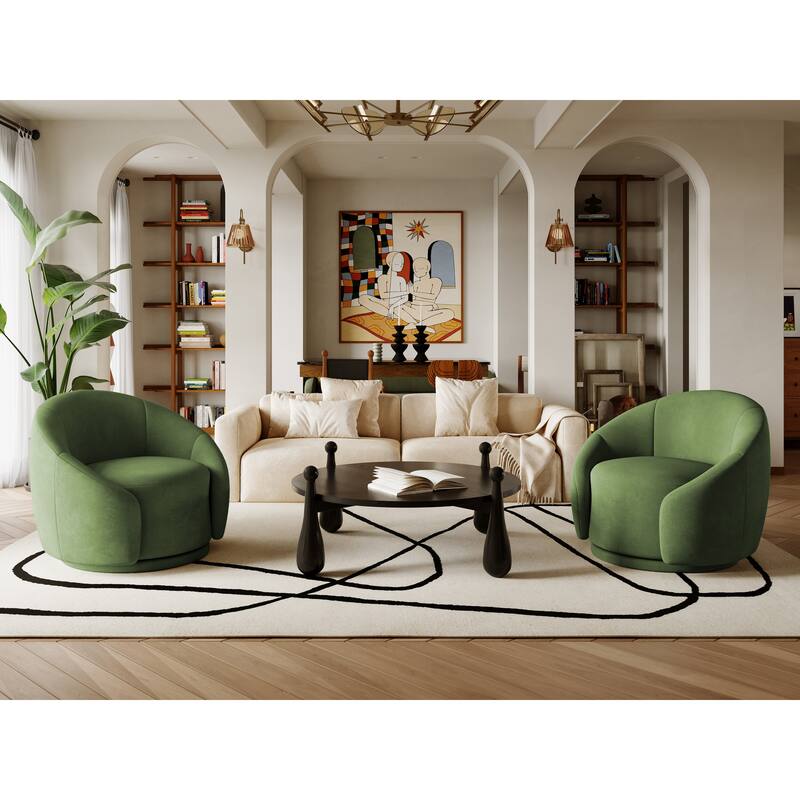 34" Wide 2 Set Velvet/ Boucle Barrel Swivel Chair