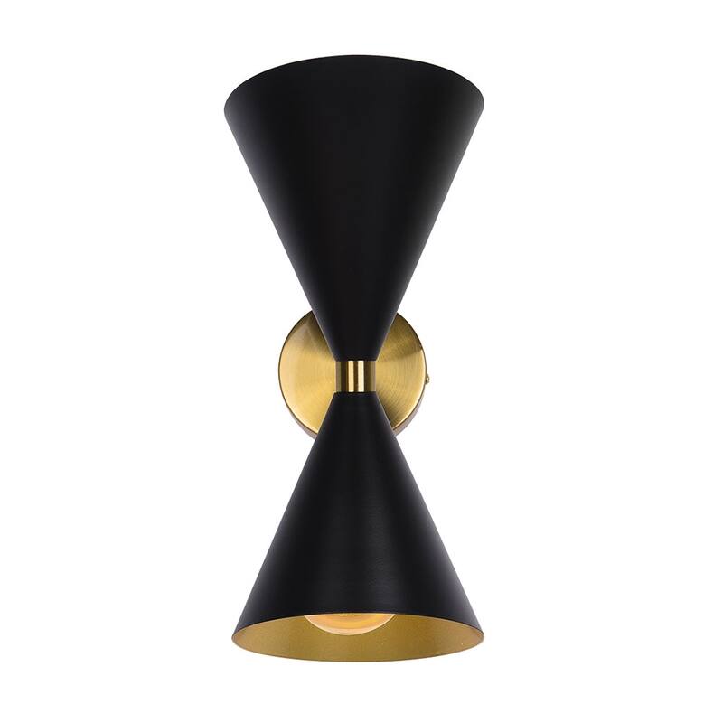 2-Light Black Gold UP Down Cone Wall Sconce