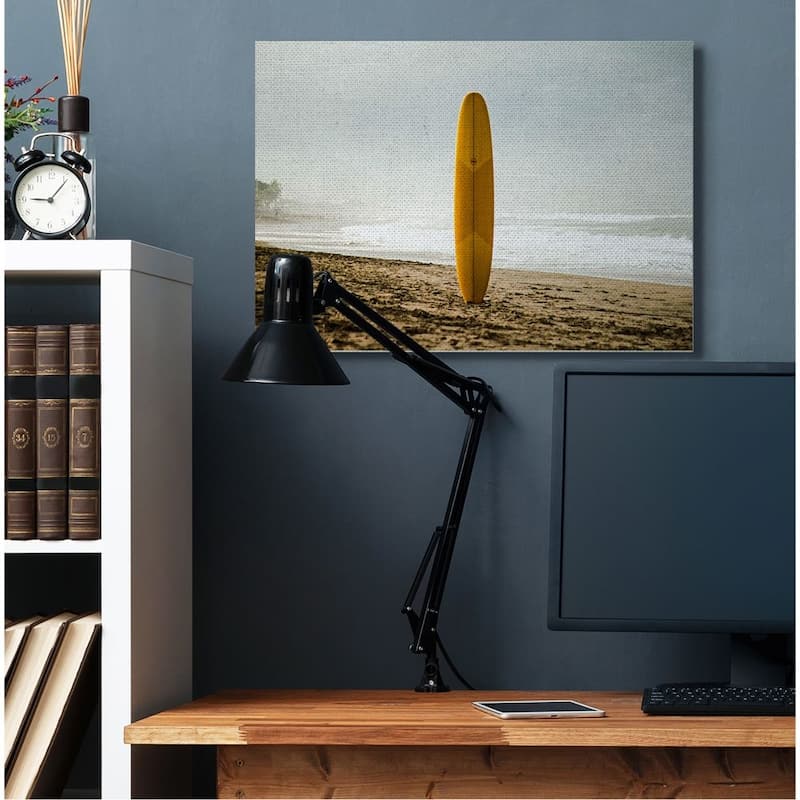 Stupell Yellow Surfboard in Sand Near Shore Photograph Canvas Wall Art - Tan