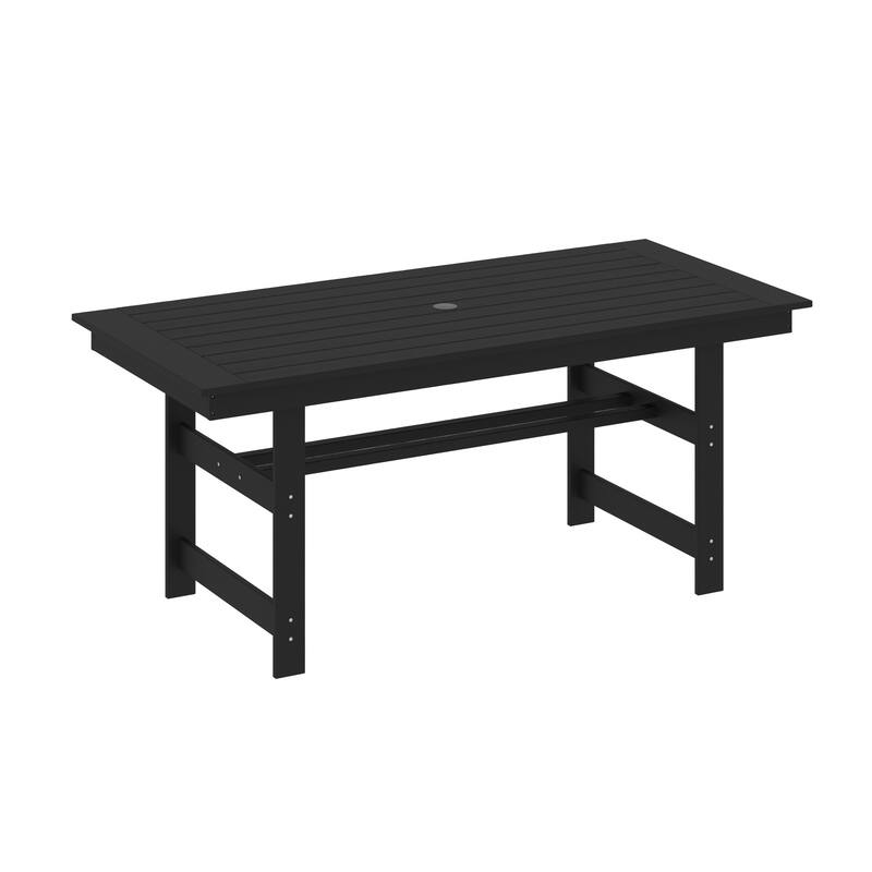 70.9" Outdoor Dining Table with Umbrella Hole, HDPE All Weather Patio Table Waterproof UV Resistant Rectangular Dining Table