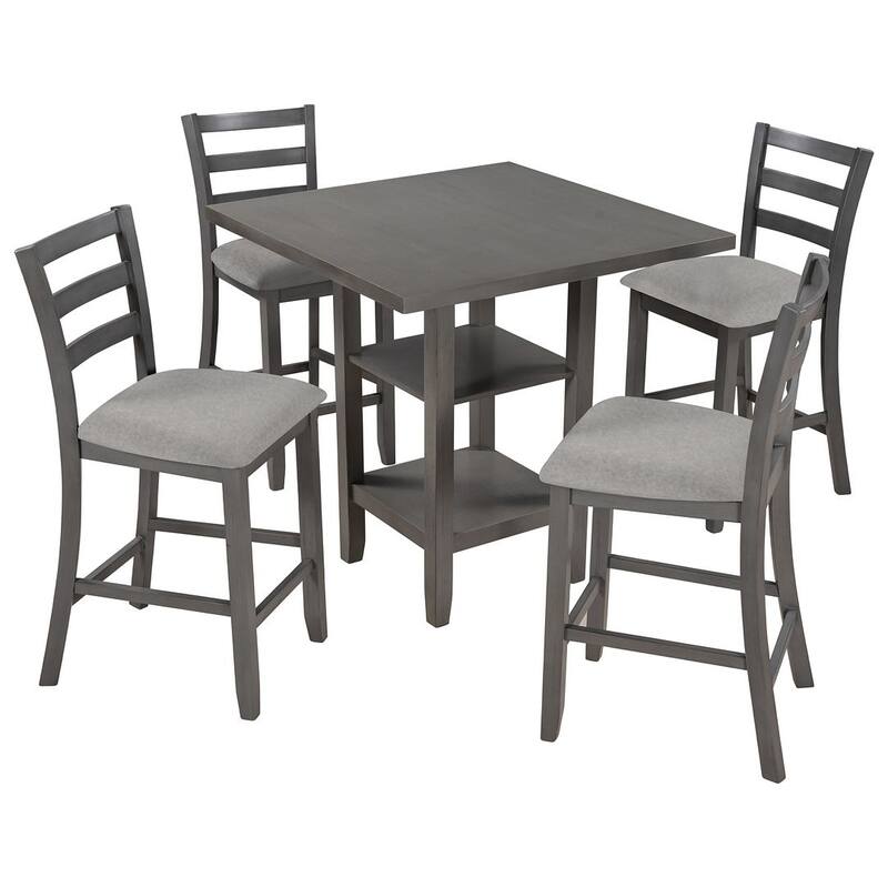 5 Piece Counter Height Square Dining Table Set with 4 Chairs