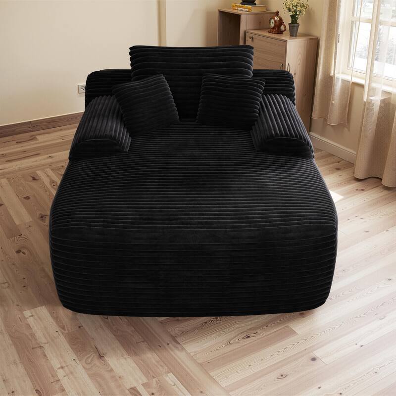 Corduroy Black Oversized Upholstered Sleeper Chaise Lounge Chair, No Assembly Required - Multi-Color