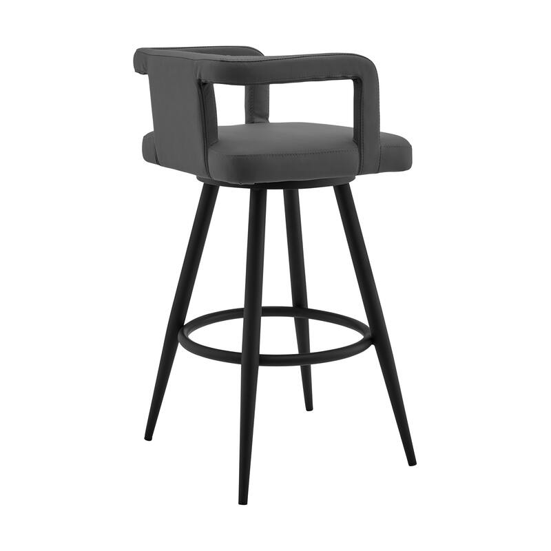 Gabriele Gray Faux Leather and Metal Swivel Bar Height Barstool with Arms