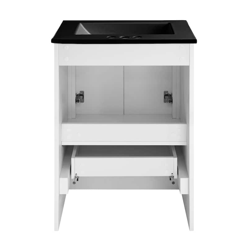 Virage 24 In. White Bathroom Vanity With Black, 3-Hole Ceramic Sink Top