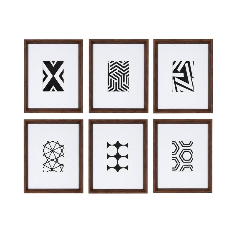 Kate and Laurel Calter 6 Piece Framed Black and White Print Art Set - 6-piece Set - 16 x 13 - Brown