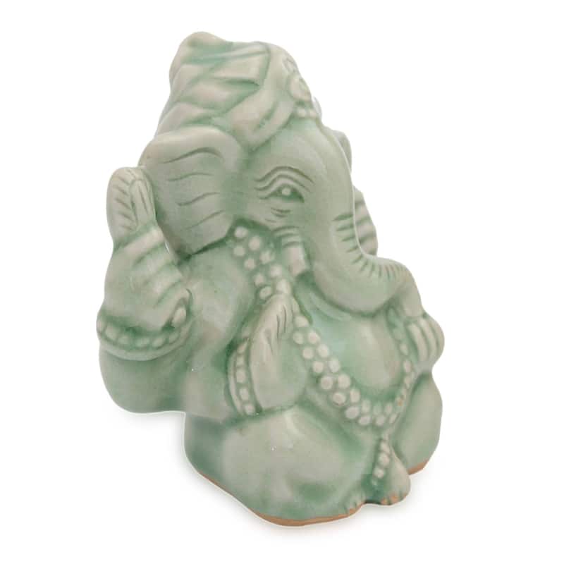Handmade Faithful Ganesha Celadon ceramic figurine (Thailand) - 16 x 13 x 11