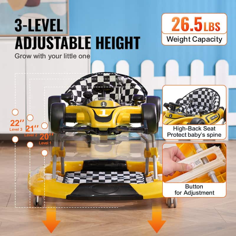 PP 4-in-1 Baby Walker with Wheels, Music and Foldable Design - 28.3” L x 27.6” W x 21.7” H