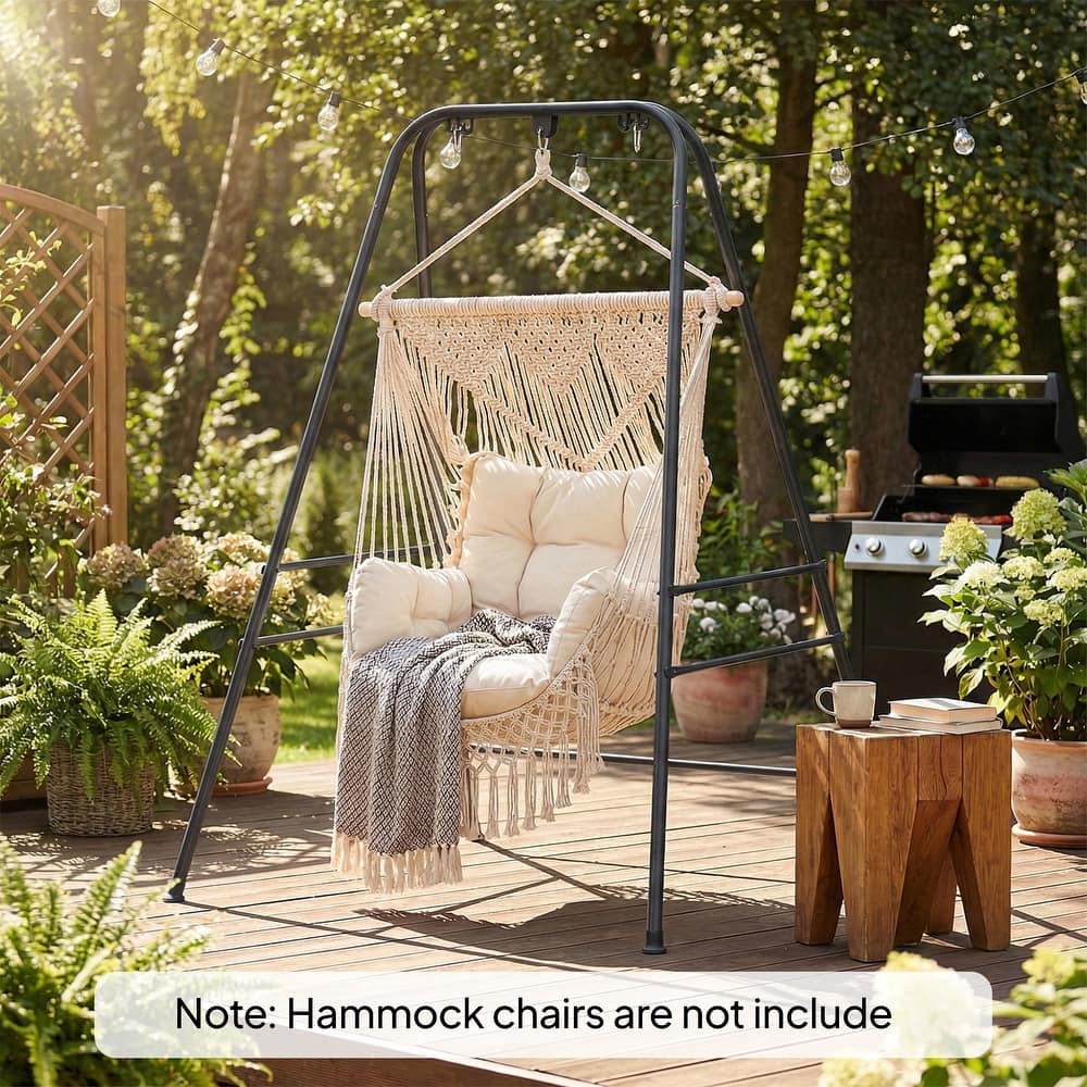 Outsunny Hammock Chair Stand, Free Standing Heavy Duty Hanging Swing Chair with Anti-Slip Foot Pads, 2 Carabiners