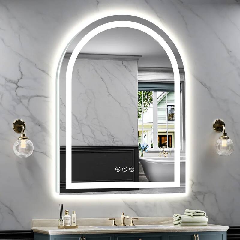 Full Size Arch Front & Back LED Lighted Anti-fog Tempered Glass Wall Bathroom Vanity Mirror, ETL Certified, 3-Year Warranty - 48"x36”
