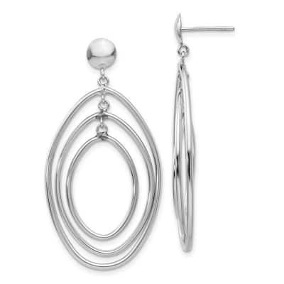 Curata 14k White Gold Polished Dangling Oval Circle Post Earrings 43x24mm