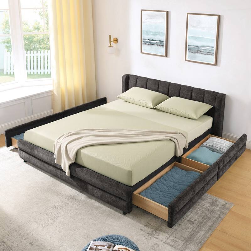 Queen Size Upholstered Bed Frame with Thick Fabric