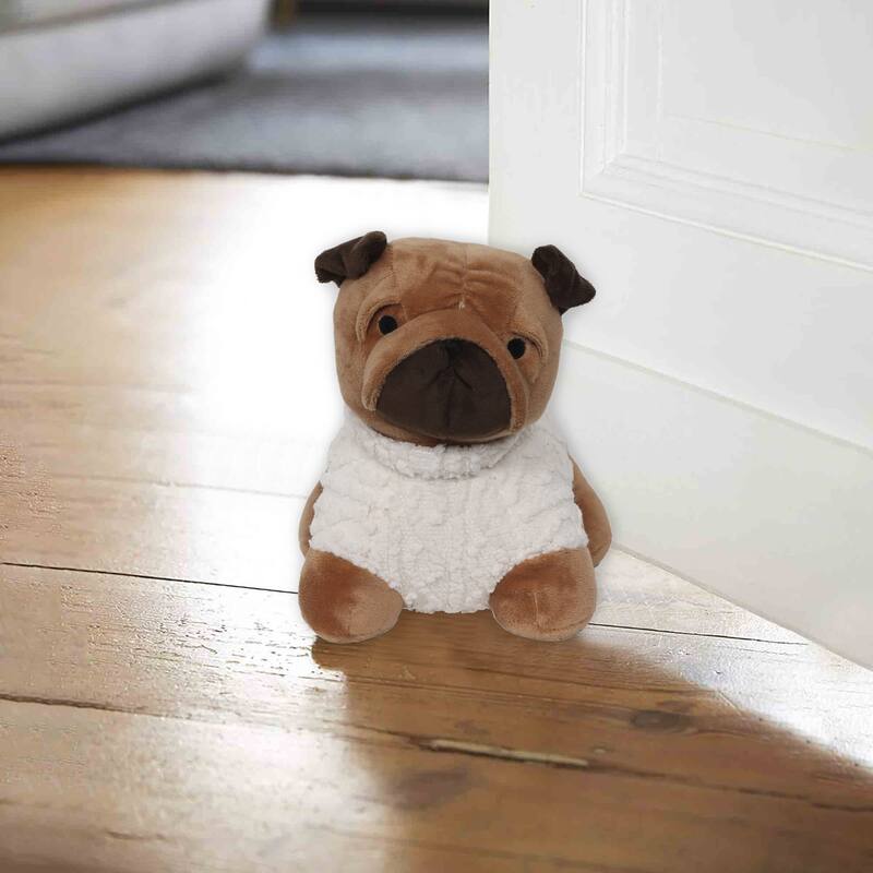 Decorative Pug Door Stopper, 2.3 lb Weighted, Brown/Ecru - 9"L x 6"W x 8"H