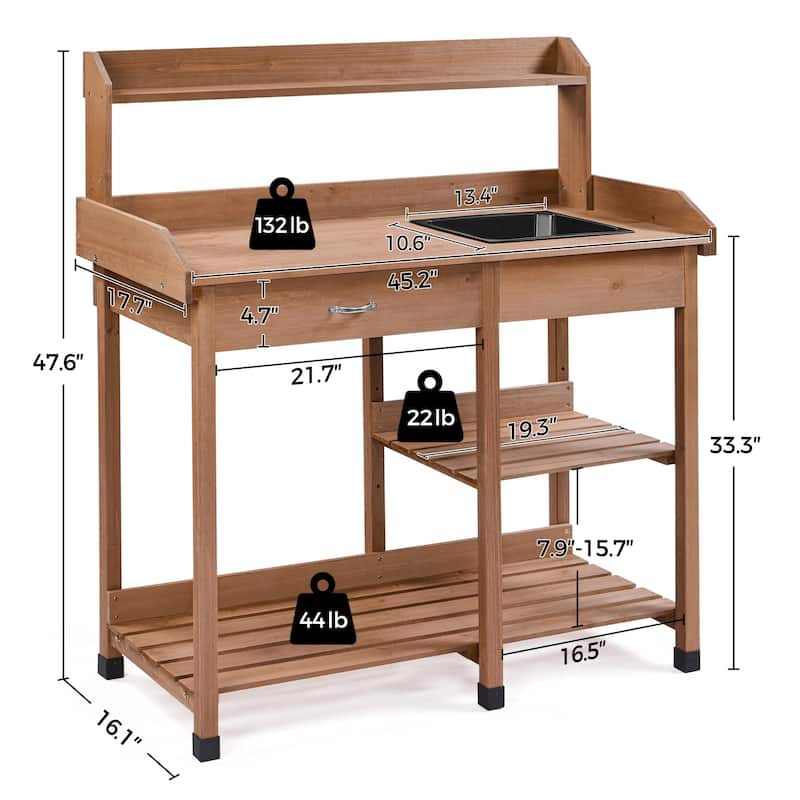 Yaheetech Garden Potting Bench Planting Bench with Sink Drawer Rack