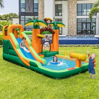 Costway Inflatable Water Slide Park Monkey Bounce House Splash Pool - Multicolor - See Details