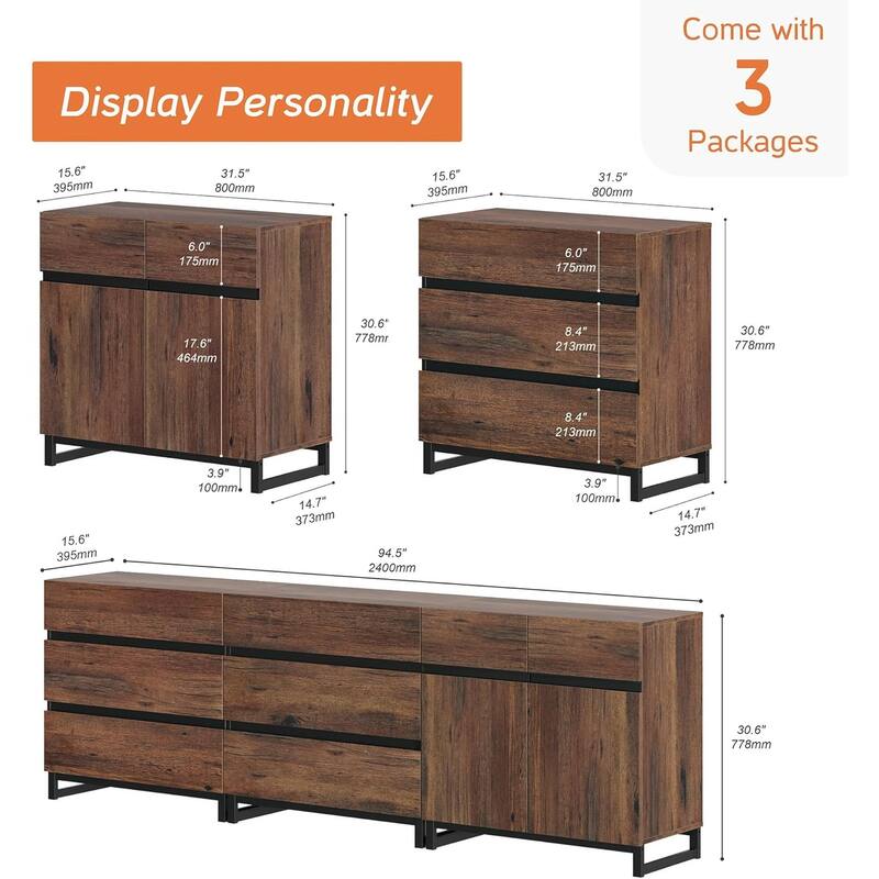 WAMPAT Modern TV Stand for TVs up to 100 inch, 3 in 1 TV Console with Adjustable Shelf and 6 Drawers for Living Room,Bedroom