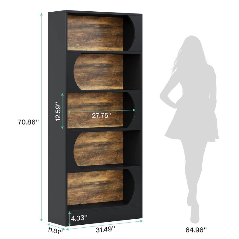 6 Tier Bookshelf, 71 Inch Tall Bookcase Shelving Unit, Modern Book Shelf for Home Office, Bedroom, Living Room, Black