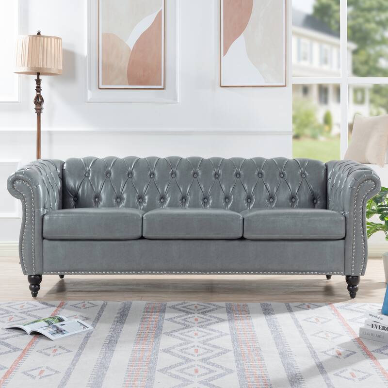 84.65" Rolled Arm Chesterfield 3 Seater Sofa