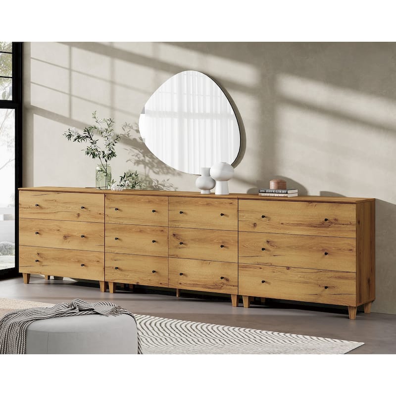 12 Drawers Modern Wood Dresser for Bedroom, 118" Wide - Oak Brown