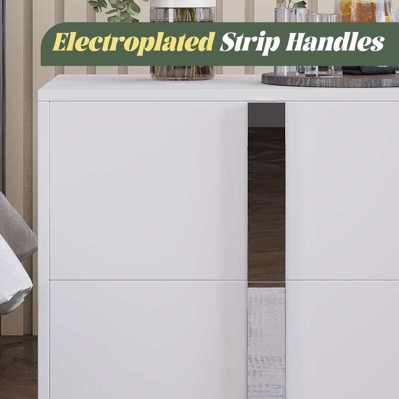 Modern End Table with Drawers, Elegant Nightstand with Metal Foot,Wood Bedside Table with Mirrored Metal Handles