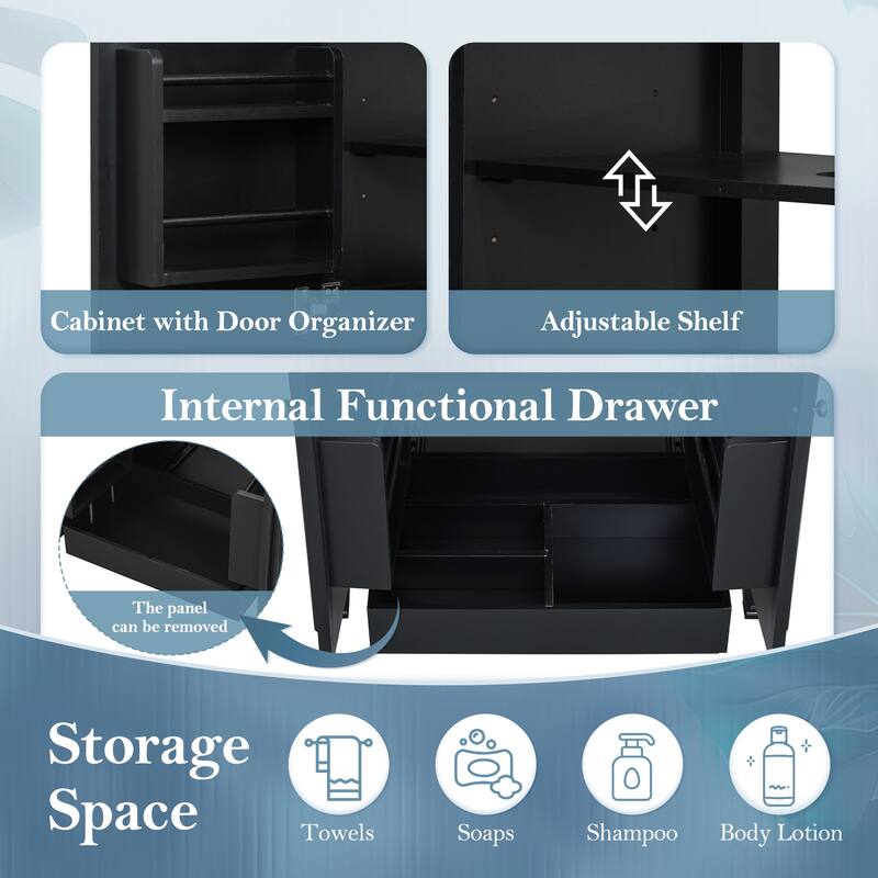 30" Freestanding Bathroom Vanity with Vintage Style, Ceramic Sink, 2 Doors, Soft-Close Hinges