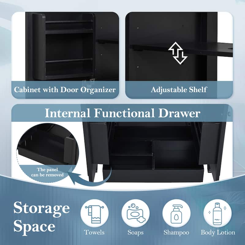 60" Bathroom Vanity with Double Sink Combo Set, Ceramic Sink, Soft Close Doors with Shelf, Storage Drawer