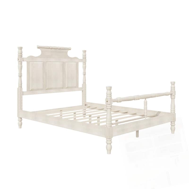 Vintage Country Style Wood Four Poster Platform Bed with High Crown-like Headboard