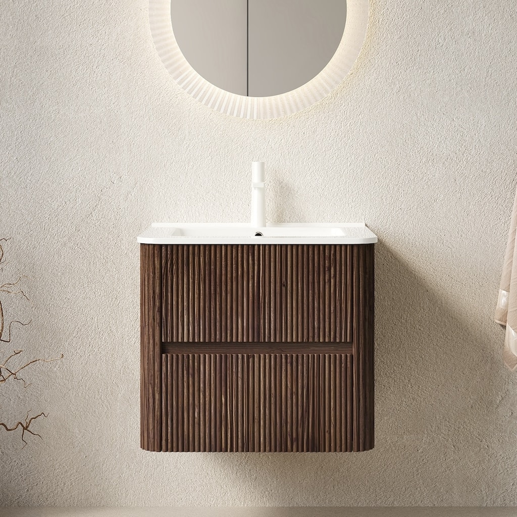 Floating Stripe Bathroom Vanity with Ceramic Sink