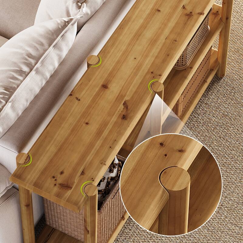 63'' Solid Wood Console Table, Mortise And Tenon Decorative Detail