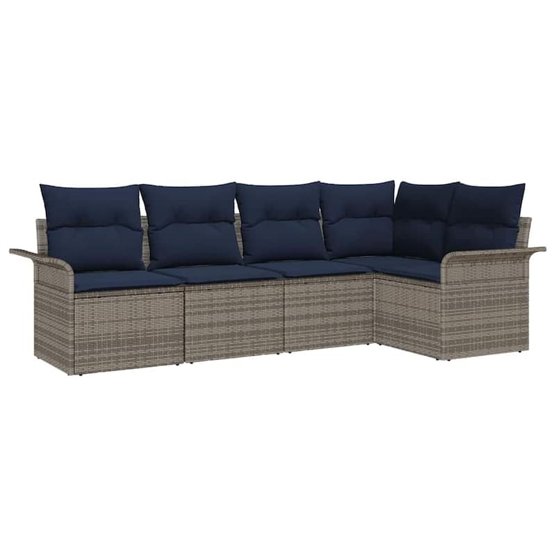 vidaXL 5/6 Garden Sofa Set with Cushions Black/Brown/Grey Poly Rattan - 95.9 x 52.2 x 27.2