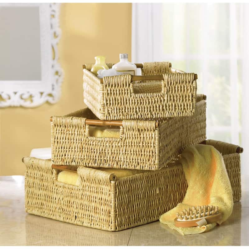 Rectangular Corn Husk Nesting Baskets - 21" - Beige - Set of 3