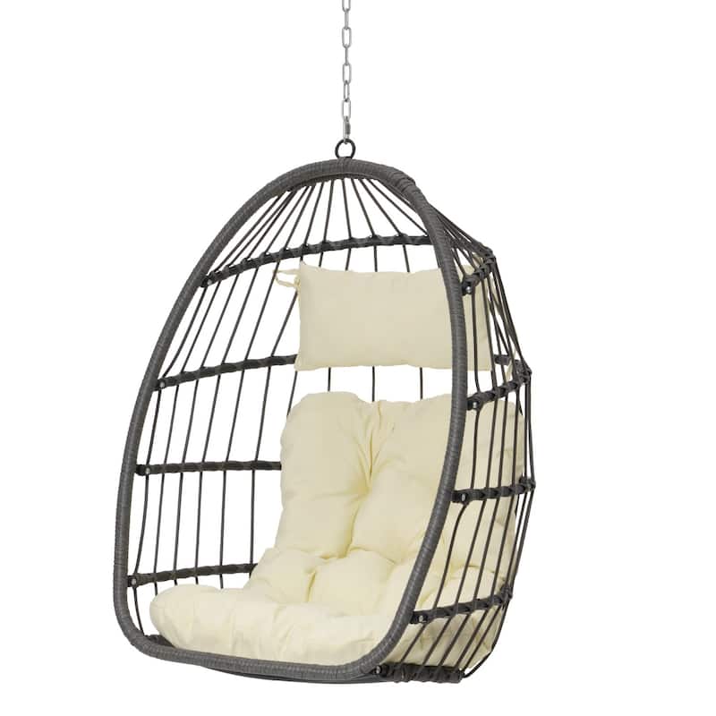 Outdoor Grey Wicker Foldable Swing Hammock Hanging Egg Basket Chair