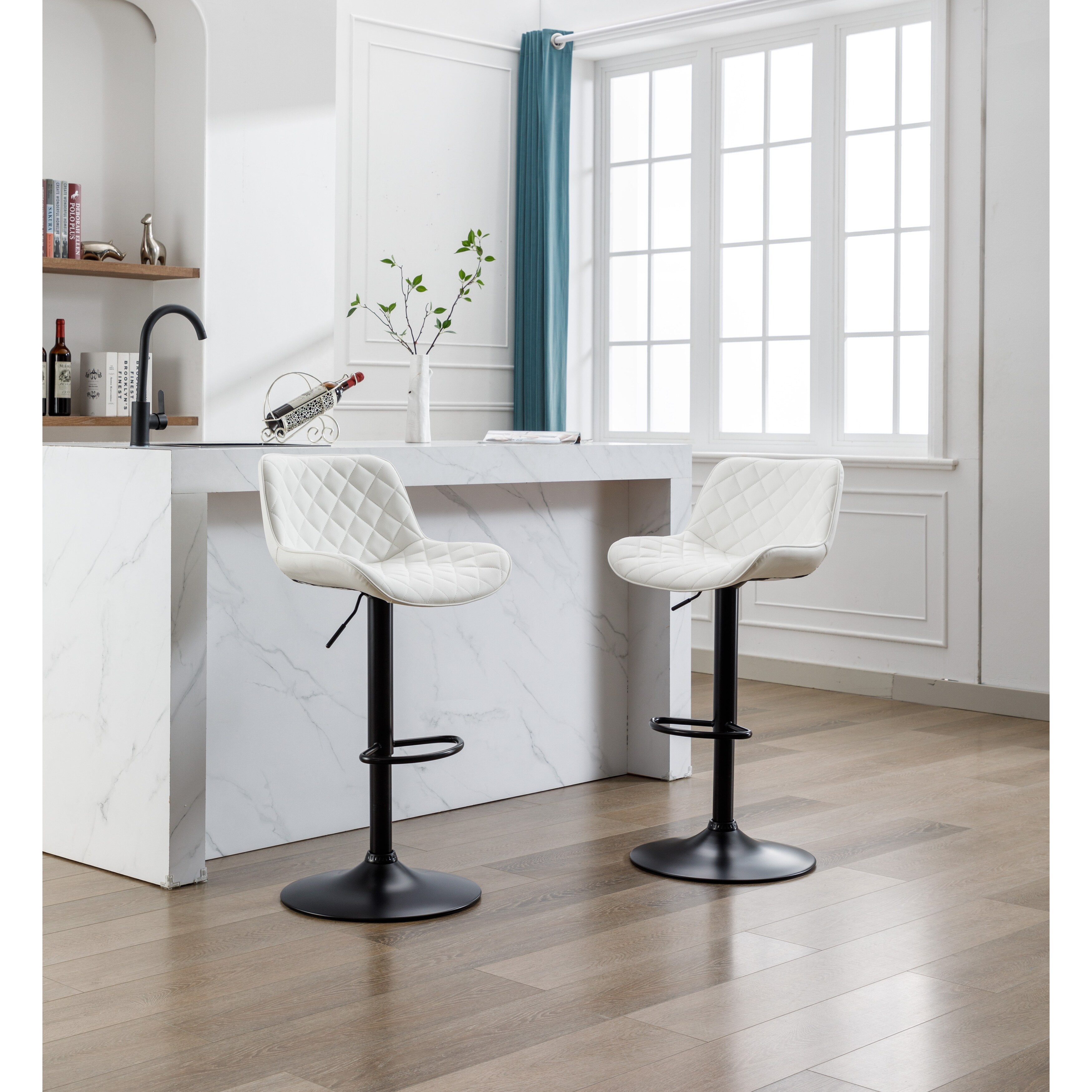 Adjustable black bar stools set of 2 faux on sale leather