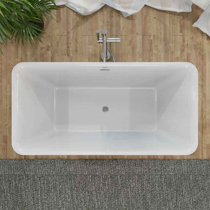 Empava 59 in Acrylic Freestanding Bathtub Soaking SPA Tub in White