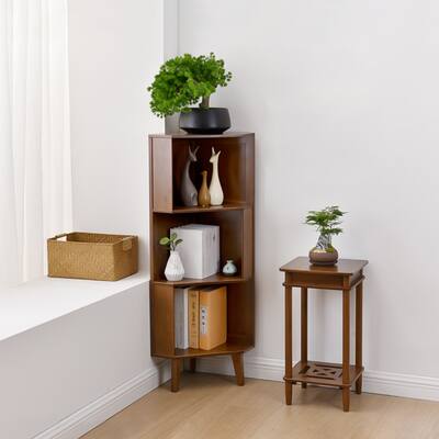 3 Tier Freestanding Bamboo Corner Shelf Storage Bookcase - N/A
