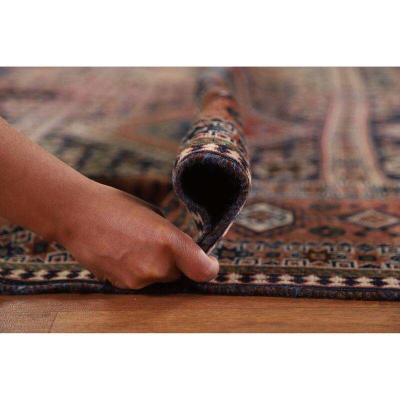 Hand Knotted Oriental 100% Wool Carpet Traditional Geometric Navy Blue & Blues Yalameh Area Rug - 10' 11'' X 7' 6''