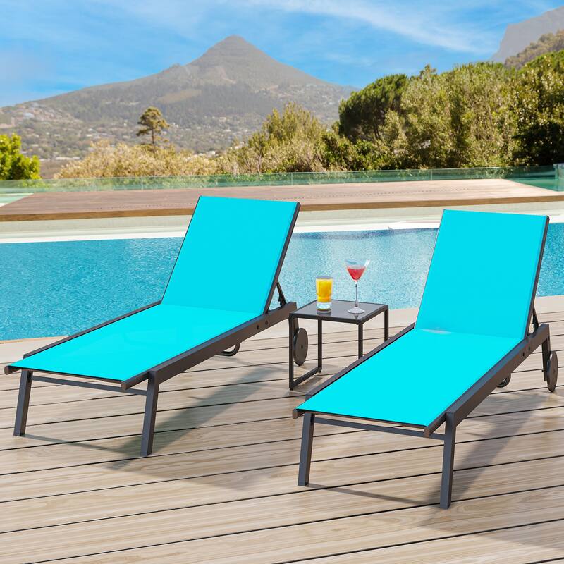 Outdoor Metal Chaise Lounge - Set of 2 with Table - N/A