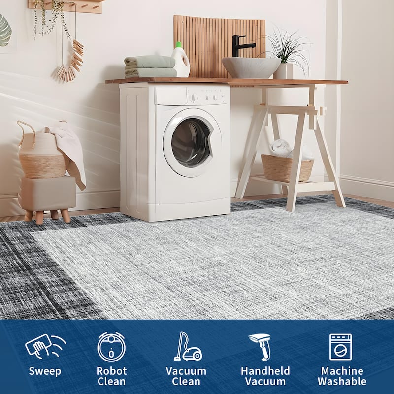 Garvee Linen Border Living Room Area Rug