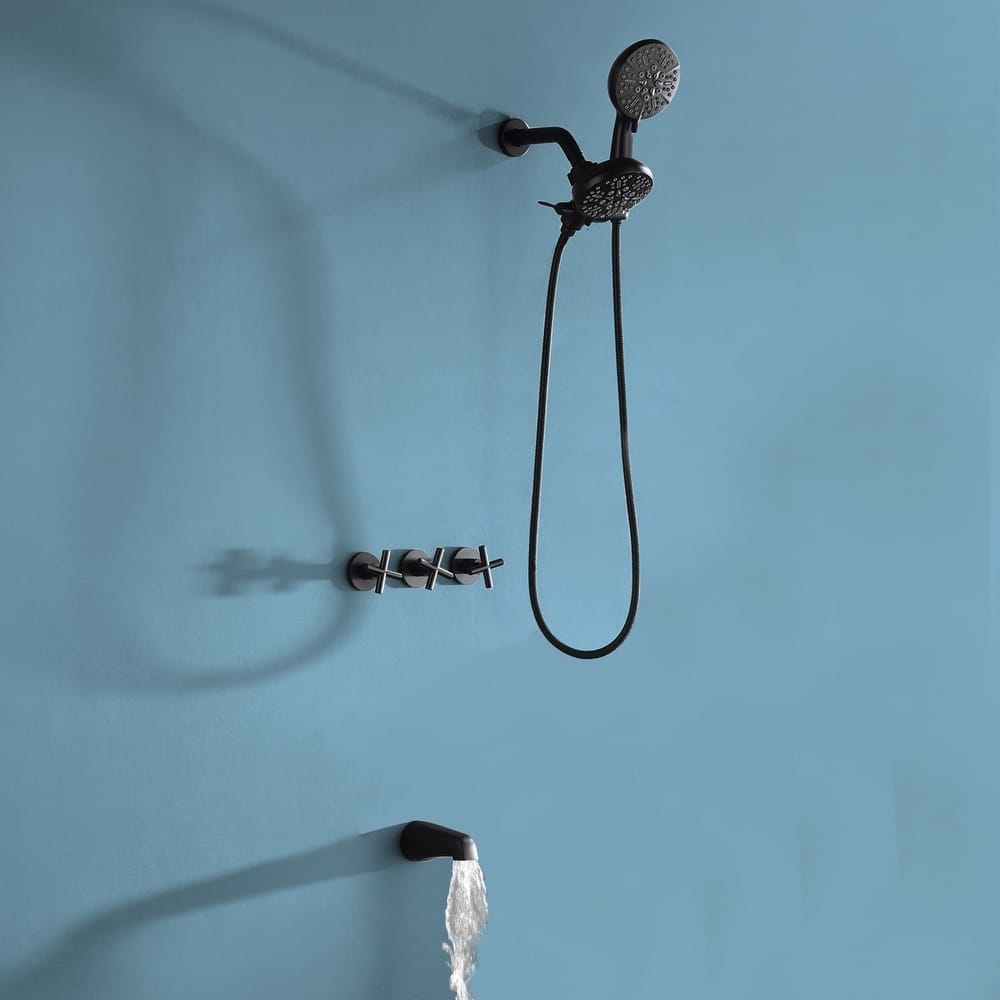 Modland 3-Handle Tub and Shower Faucet Set Dual Head 7-Spray Brass Valve Kit with Alloy Spout