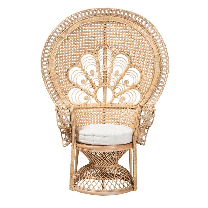 Ediva Modern Bohemian Natural Brown Rattan Peacock Accent Chair