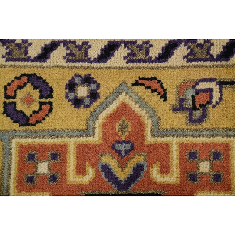 Hand-knotted Traditional Wool Yellow Geometric Area Rug Oriental Carpet - 8' 0'' X 2' 7''