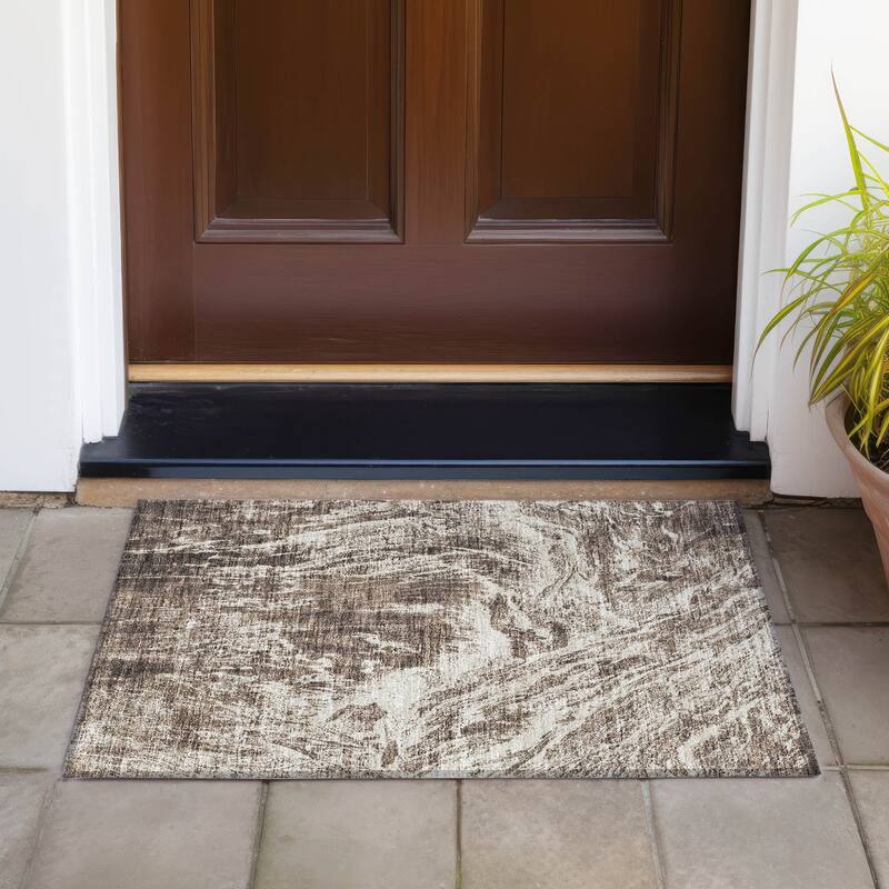 Machine Washable Indoor/ Outdoor Modern Abstract Chantille Rug - Brown - 1'8" x 2'6"